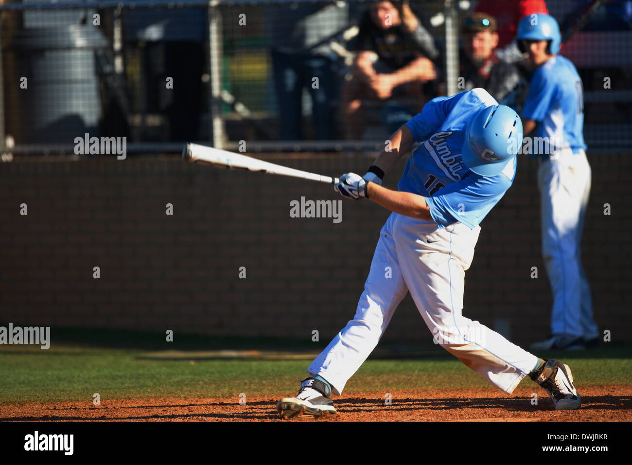 Kennesaw, Georgia, USA.  March 8, 2014 -- David Vandercook (18) swings at a pitch during Saturday's doubleheader between Columbia University and Kennesaw State University.  The teams split the doubleheader.  Columbia one the first game 9-3.  KSU won the night cap 15-1. Credit:  Wayne Hughes | Alamy Live News Stock Photo