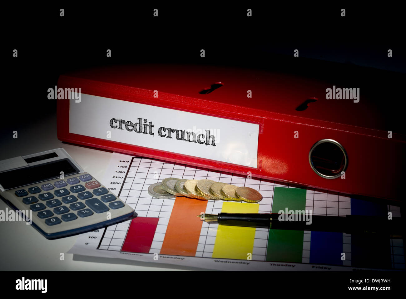 Credit crunch on red business binder Stock Photo