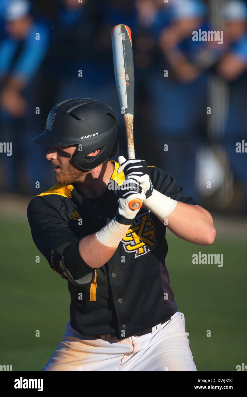 Kennesaw, Georgia, USA.  March 8, 2014 -- Justin Motley (1) at bat during Saturday's doubleheader between Columbia University and Kennesaw State University.  The teams split the doubleheader.  Columbia one the first game 9-3.  KSU won the night cap 15-1. Credit:  Wayne Hughes | Alamy Live News Stock Photo