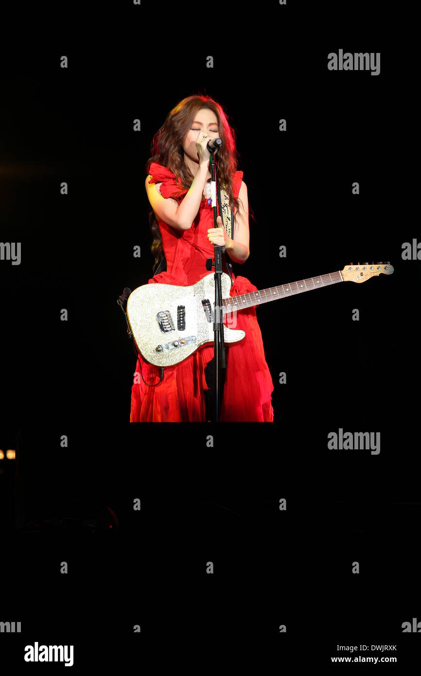 Hong Kong, China. 7th Mar, 2014. Singer Cheer Chan performs at her ...