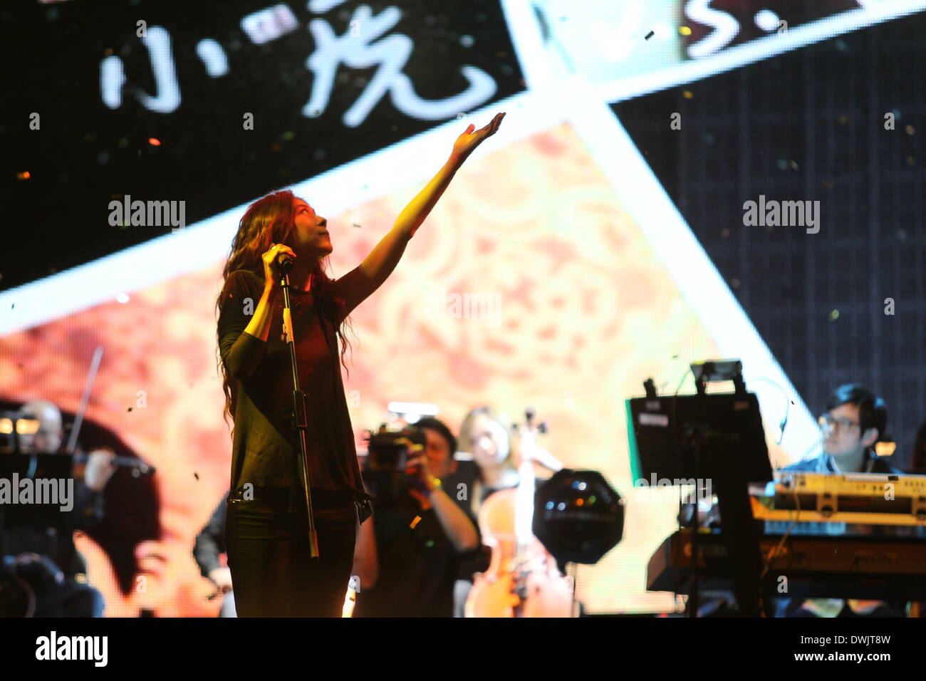 Hong Kong, China. 7th Mar, 2014. Singer Cheer Chan performs at her ...