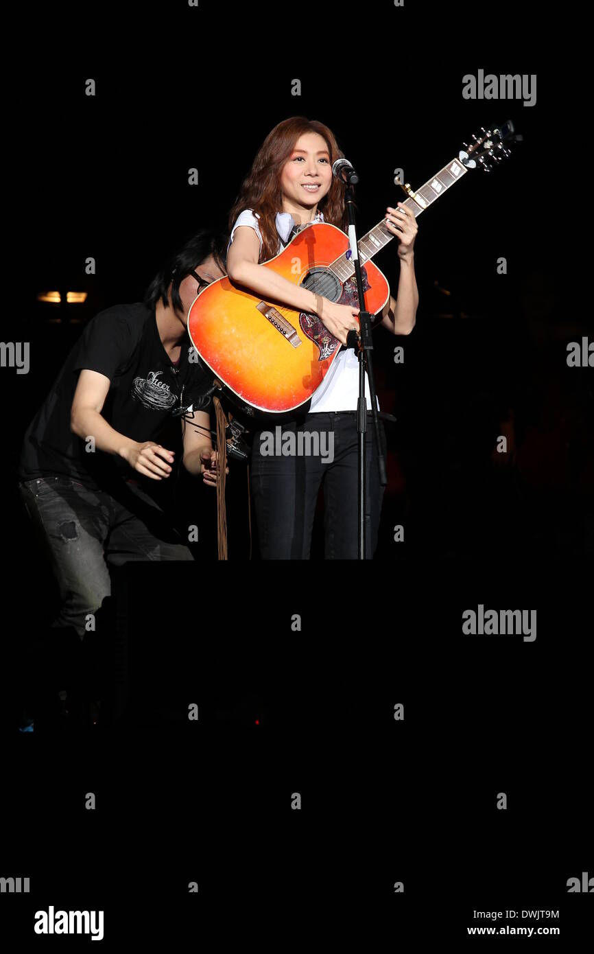 Hong Kong, China. 7th Mar, 2014. Singer Cheer Chan performs at her ...