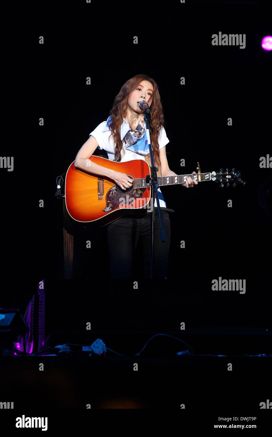 Hong Kong, China. 7th Mar, 2014. Singer Cheer Chan performs at her ...