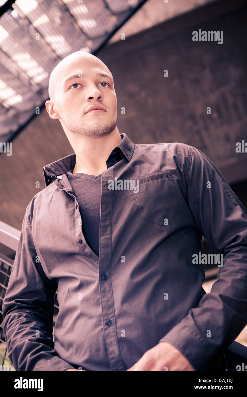 portrait of young a man in a town Stock Photo