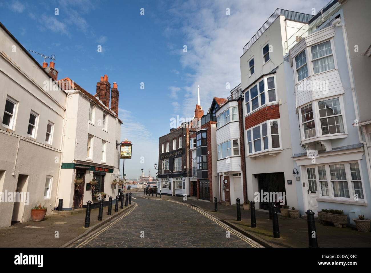 Cobbled streets and old houses of Spice Island, Old Portsmouth. Stock Photo