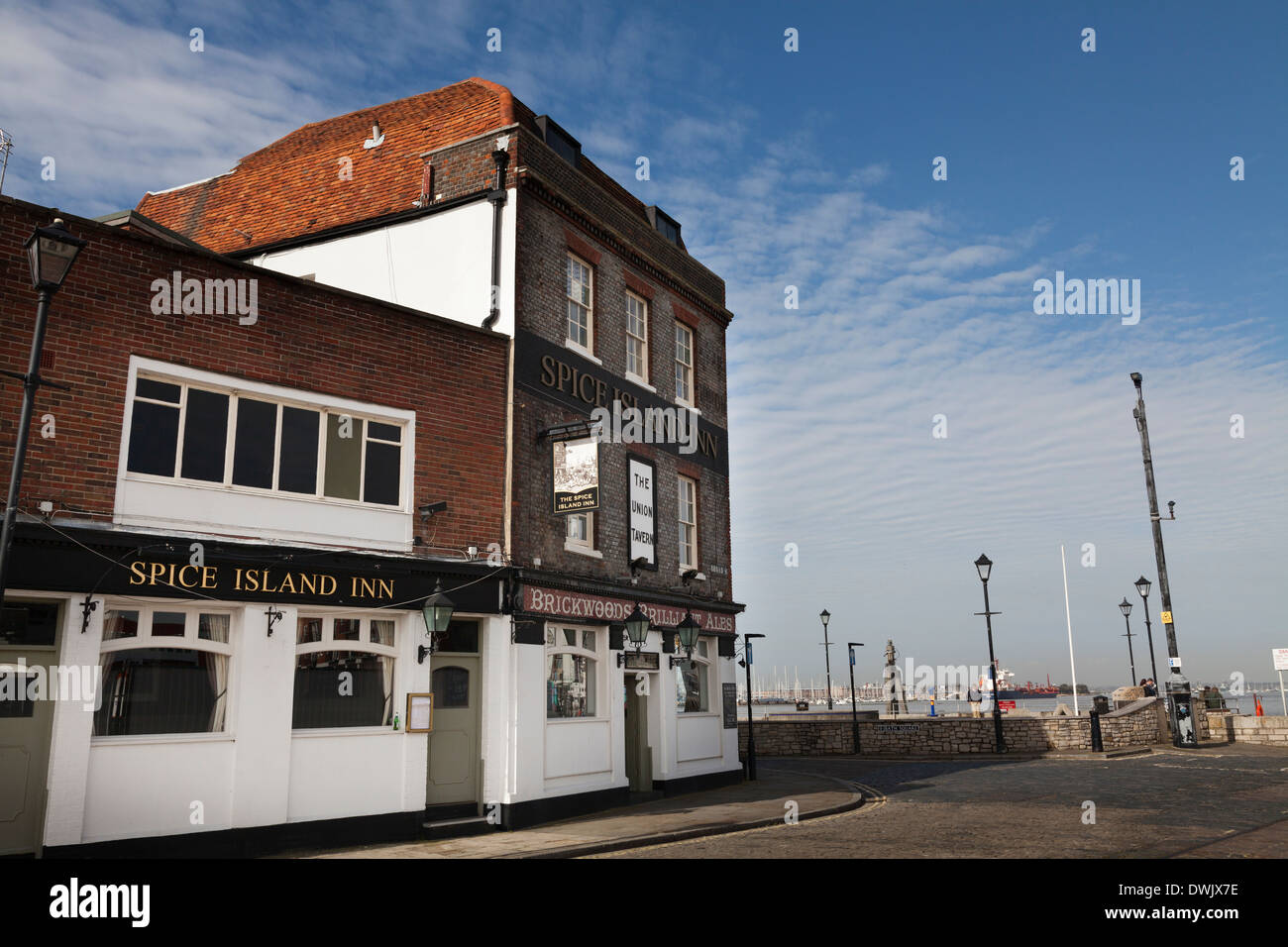 Spice Island Inn and the Point in Old Portsmouth. Stock Photo