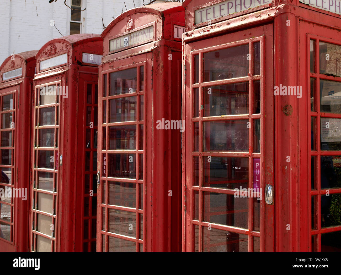Row of old red telephone boxes, Truro, Cornwall, UK Stock Photo Alamy