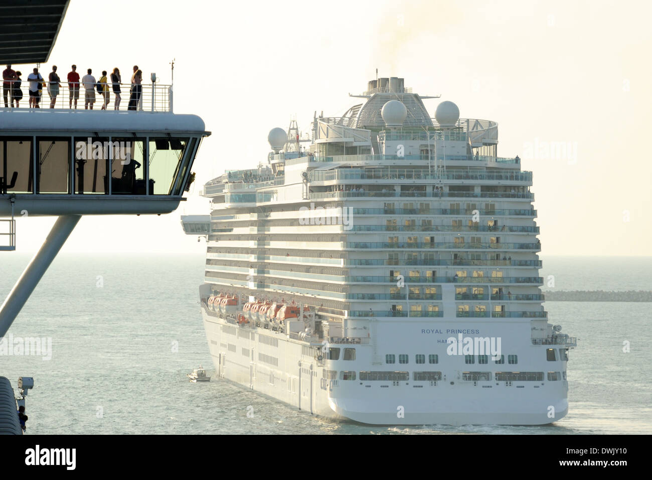 MS Royal Princess cruise ship leaves port in Barcelona. Stock Photo