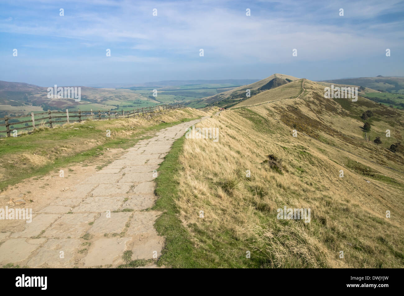 The Great Ridge footpath and view from Mam Tor in  Peak District National Park Derbyshire England United Kingdom UK Stock Photo