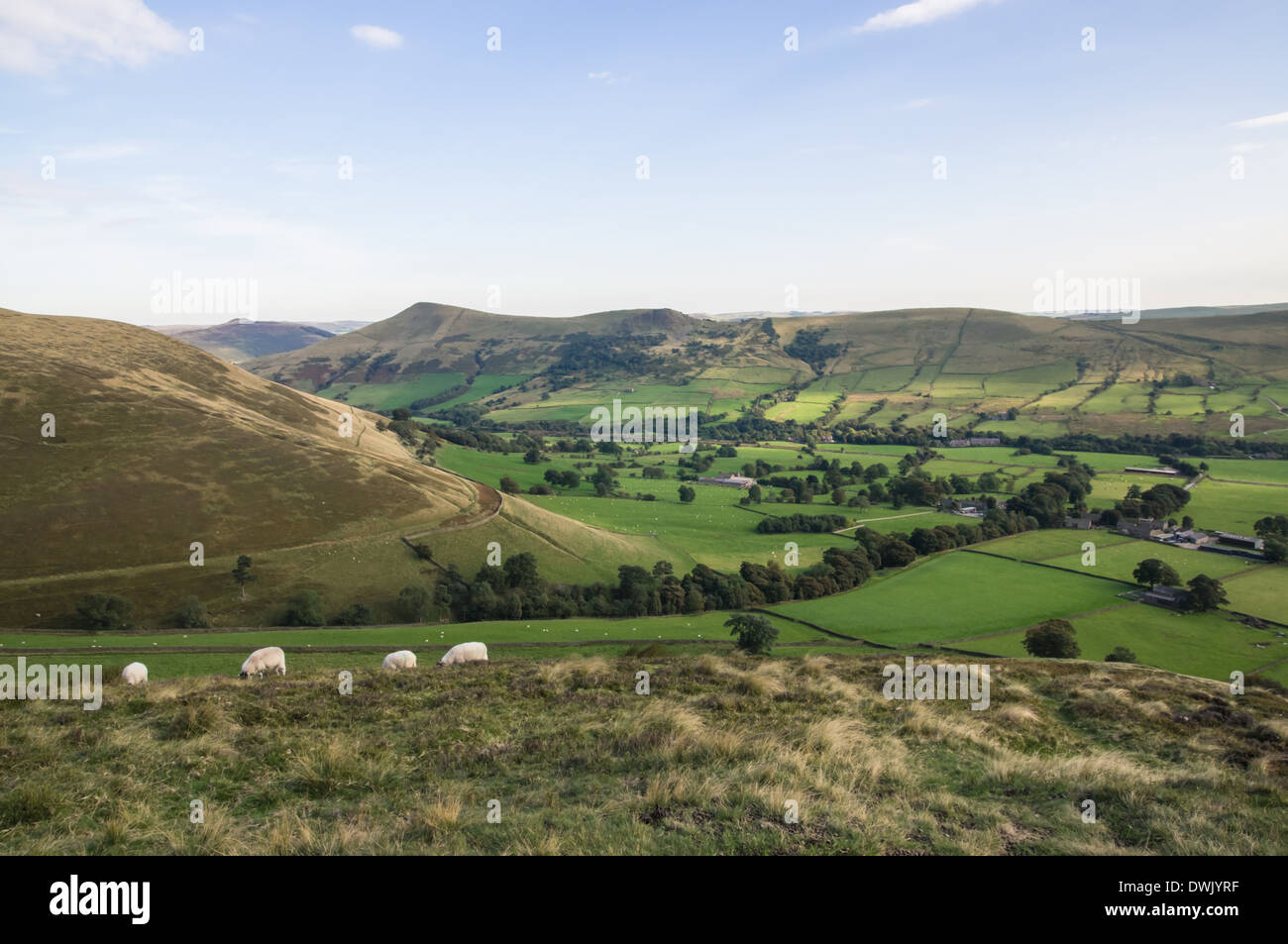 View of the Edale valley from The Nab in Peak District National Park Derbyshire England United Kingdom UK Stock Photo