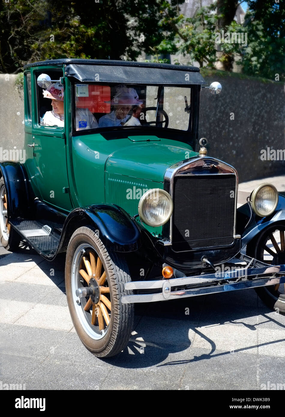 Vintage dressed Ladies in Model T Ford car Stock Photo