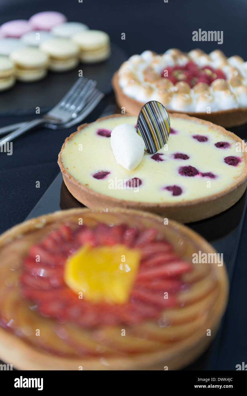 Three flan desserts. Stock Photo