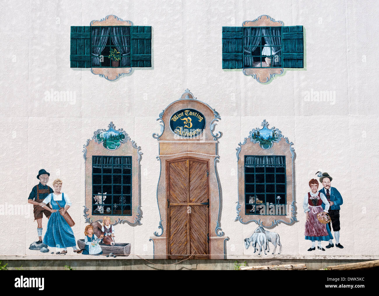 Washington, Leavenworth, established 1890,1960s began the remodel to look of a Bavarian Village, wall mural Stock Photo