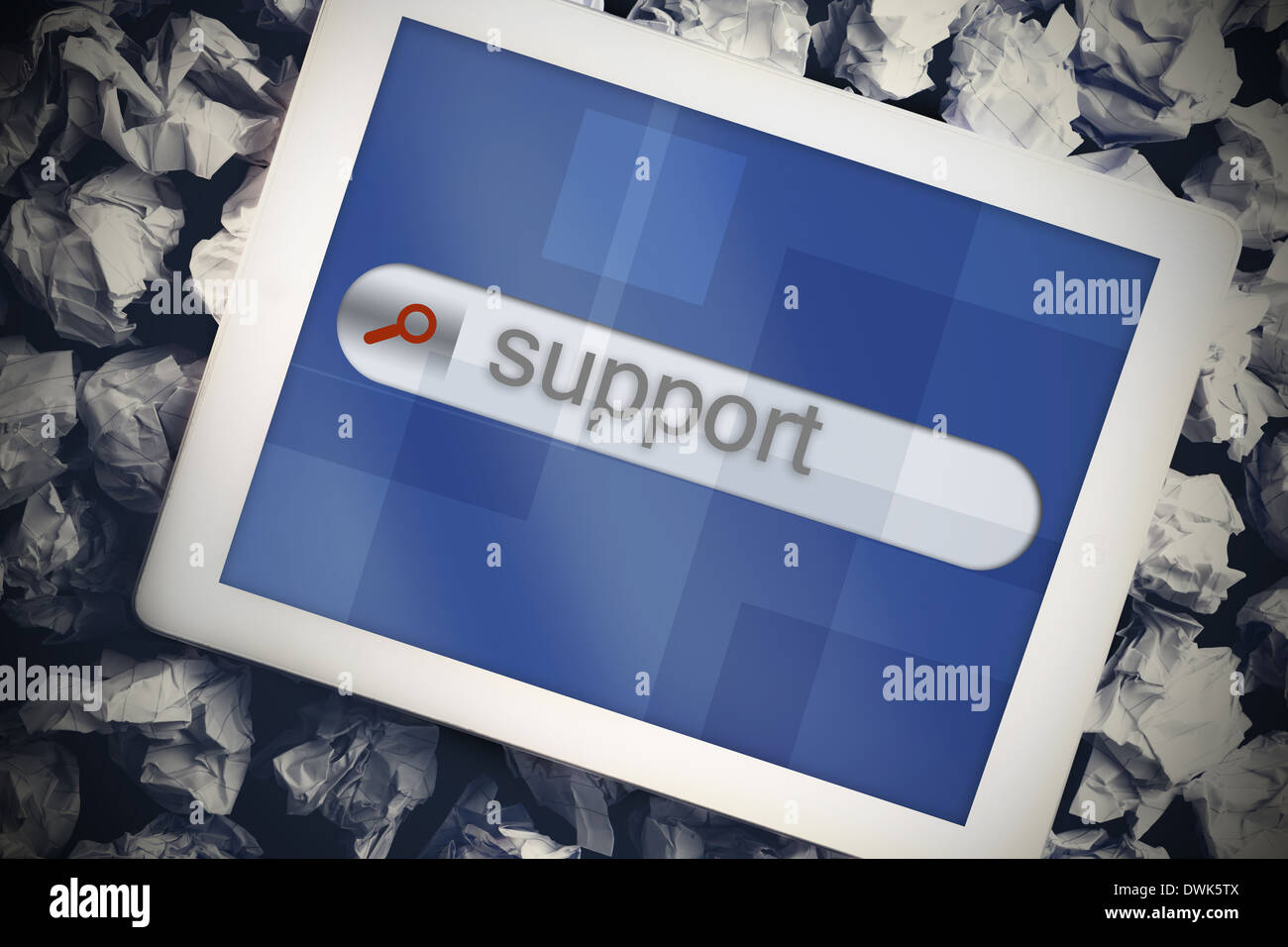 Support in search bar on tablet screen Stock Photo