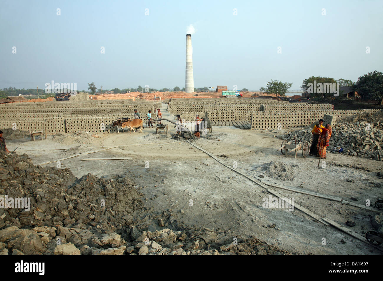 Brickfield in Sarberia, West Bengal, India. Stock Photo