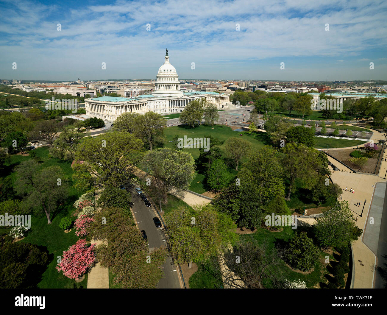 View from the southeast of the US Capitol Building's East Front during spring April 20, 2013 in Washington, DC. Stock Photo