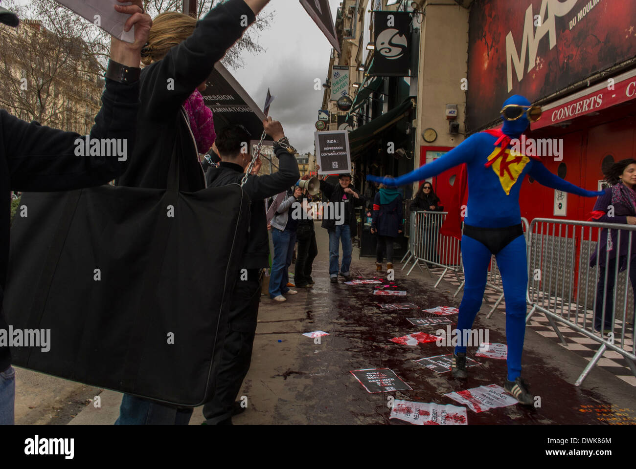 Paris, France, European Activists Group, Act Up Paris, Protesting at "Mou-lin Rouge" Theater, Against Anti-Prostitution Meeting inside, being held by Traditionalist Feminist Groups Stock Photo