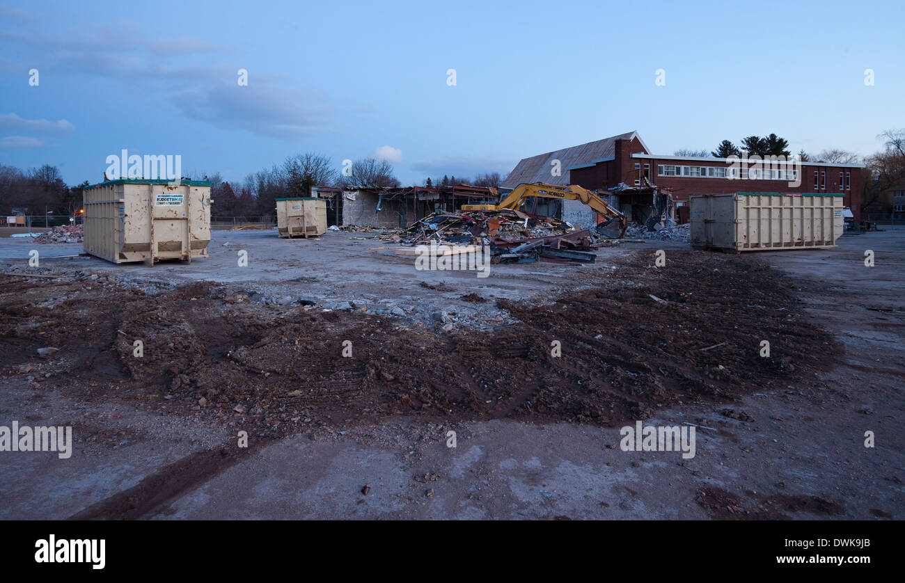 A church being demolished. Harvest Bible Chapel, Oakville, Ontario, Canada. Stock Photo