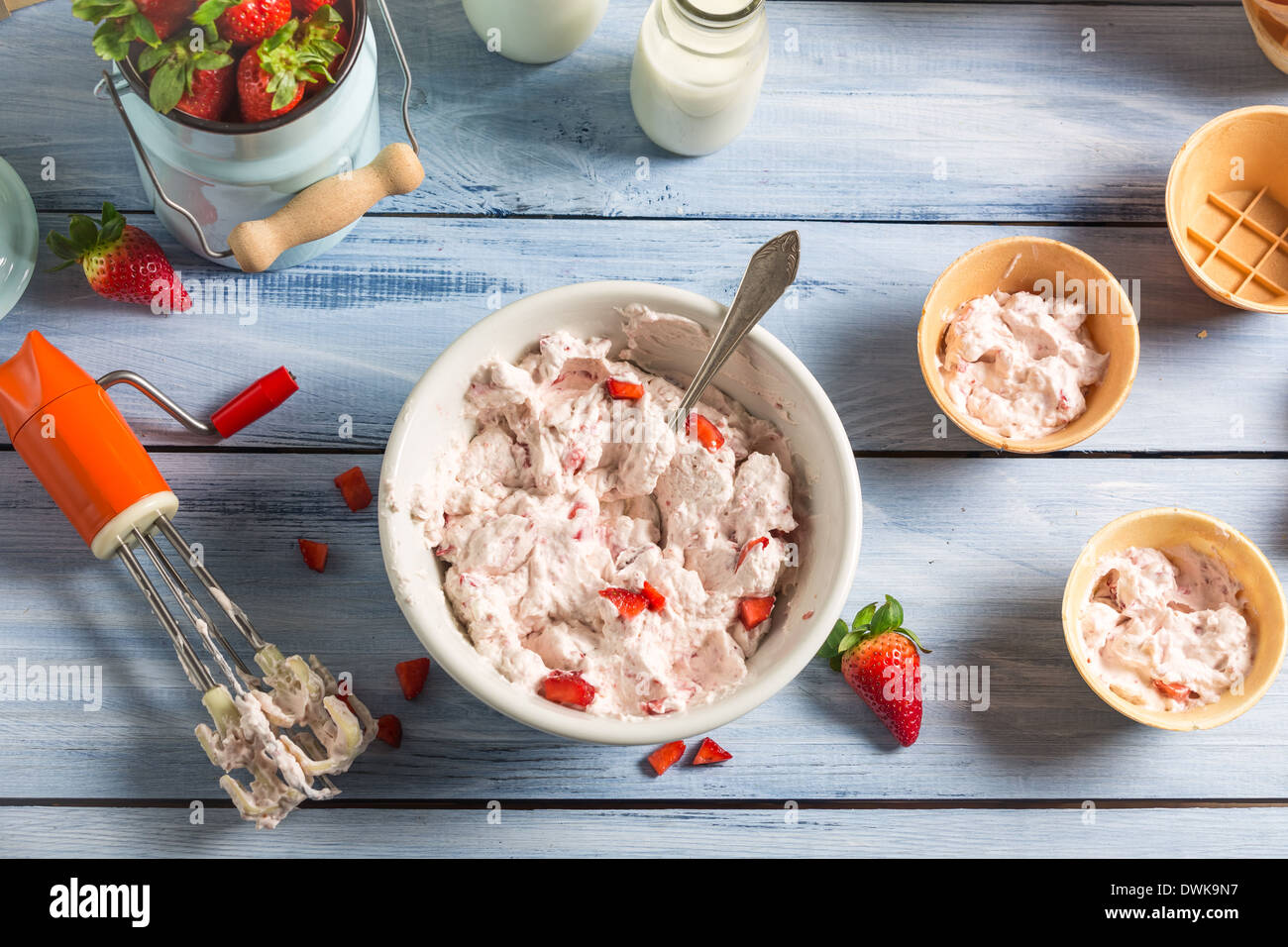 Homemade fruit ice cream production line Stock Photo Alamy