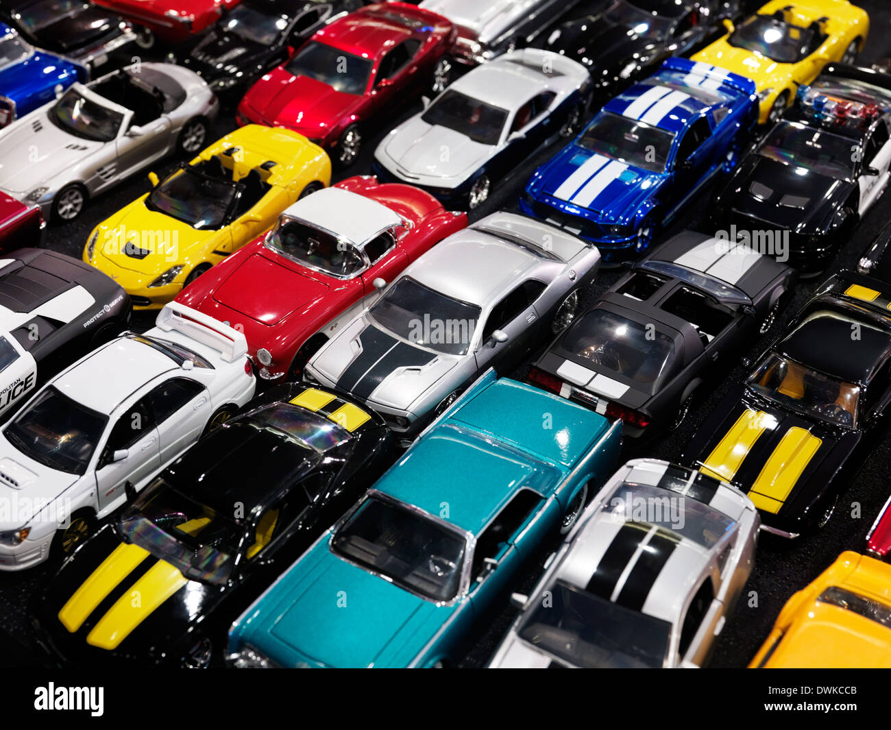Diecast toy car models, colorful classic and sports cars Stock Photo