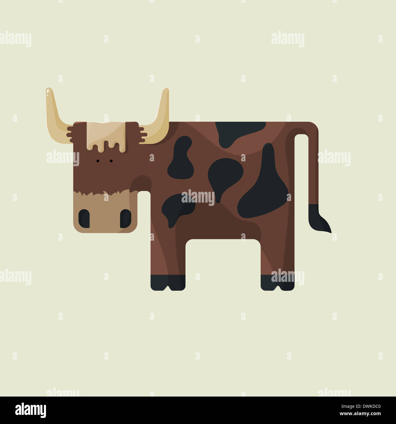 Cute brown cartoon bull with horns and spots Stock Photo - Alamy