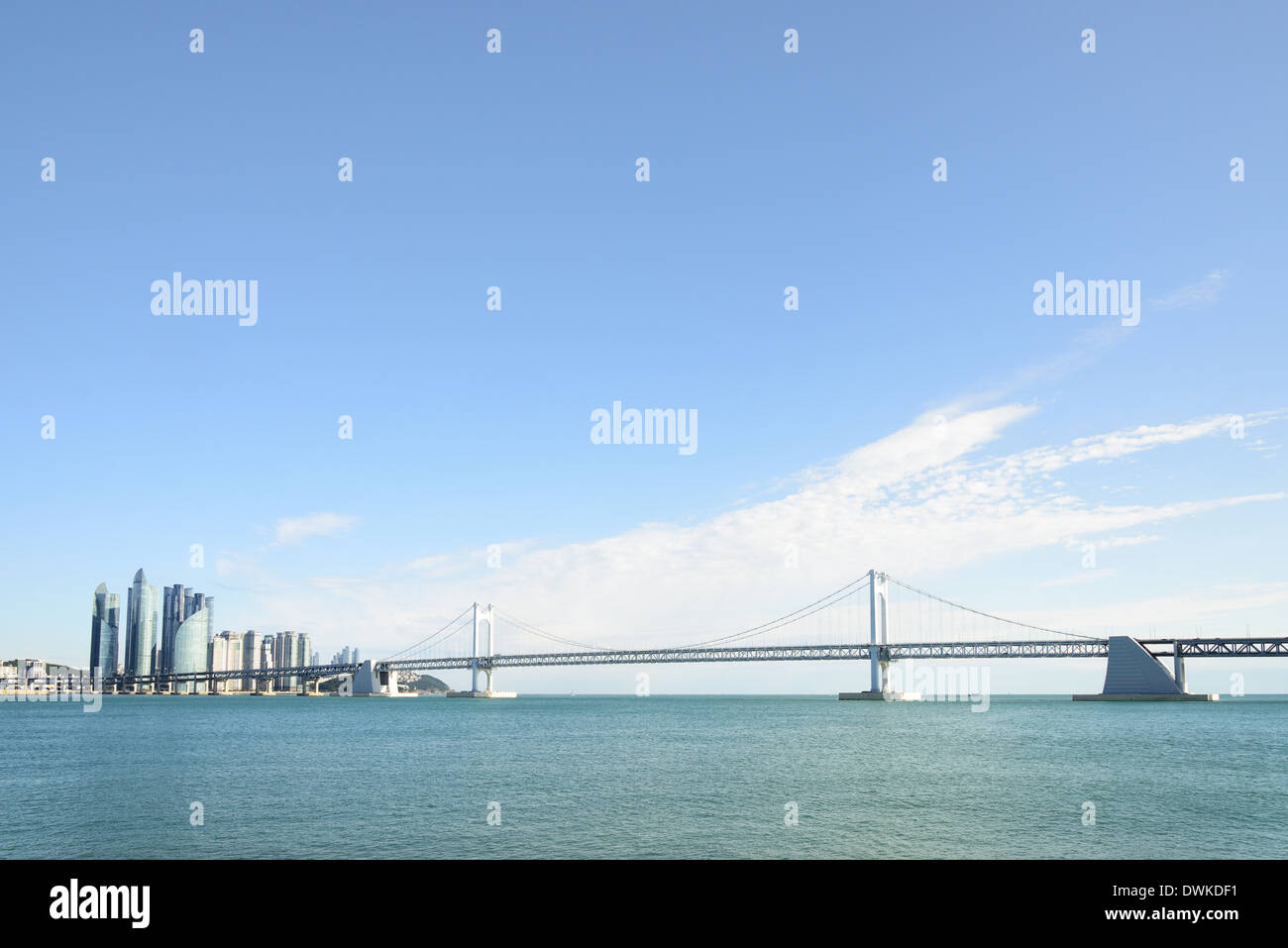 GwangAn Big Bridge and Marine City in HaeUnDae in Korea Stock Photo