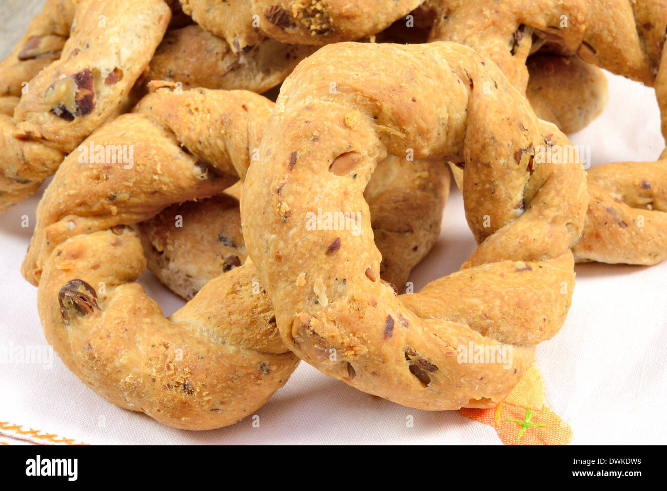 Neapolitan cookies called taralli made with lard almond and black