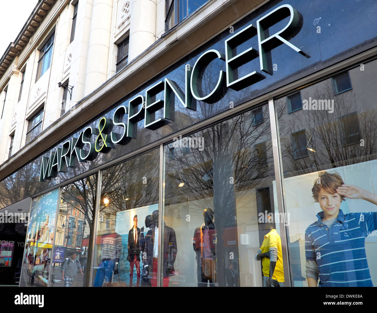 Marks and Spencer high street retailer shop front window display Stock Photo