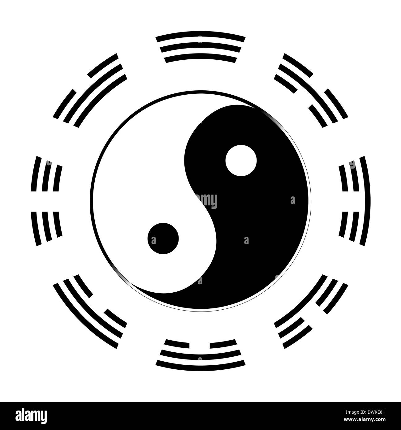 Yin and Yang in black and white with the symbols of the I Ching around the outside Stock Photo