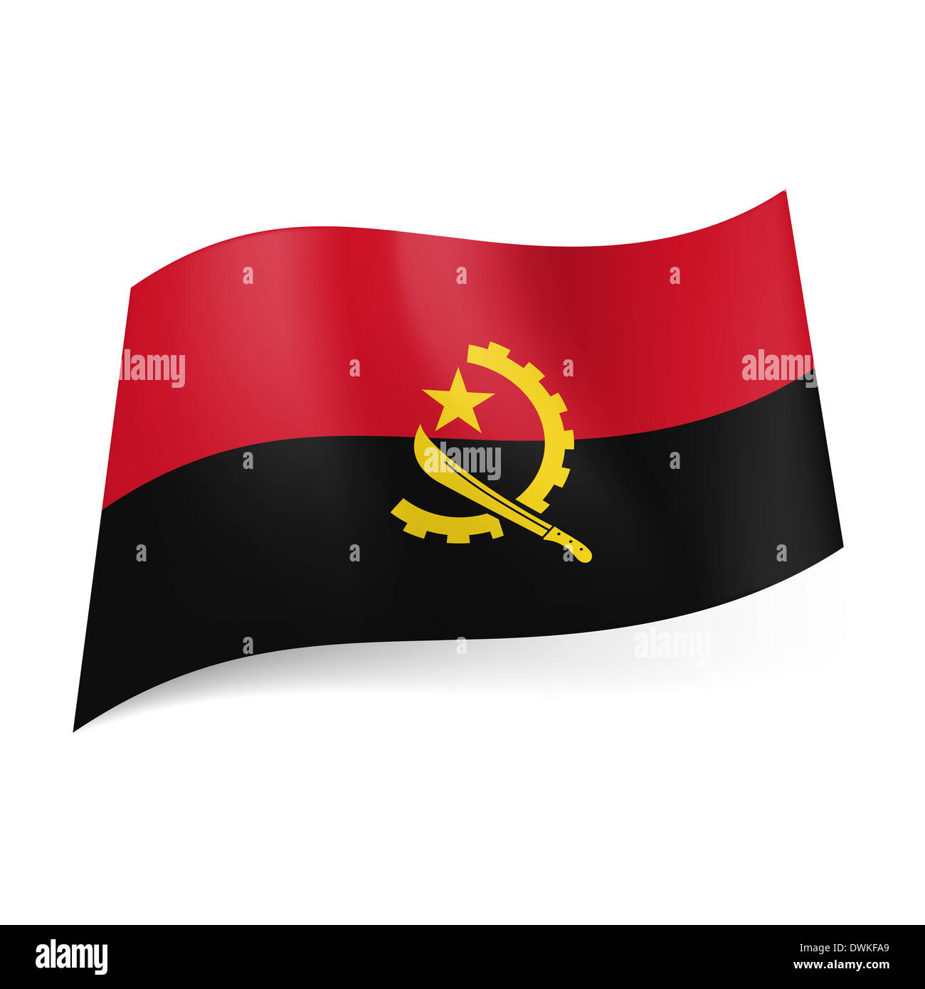 National flag of Angola: red and black horizontal stripes with cogwheel ...