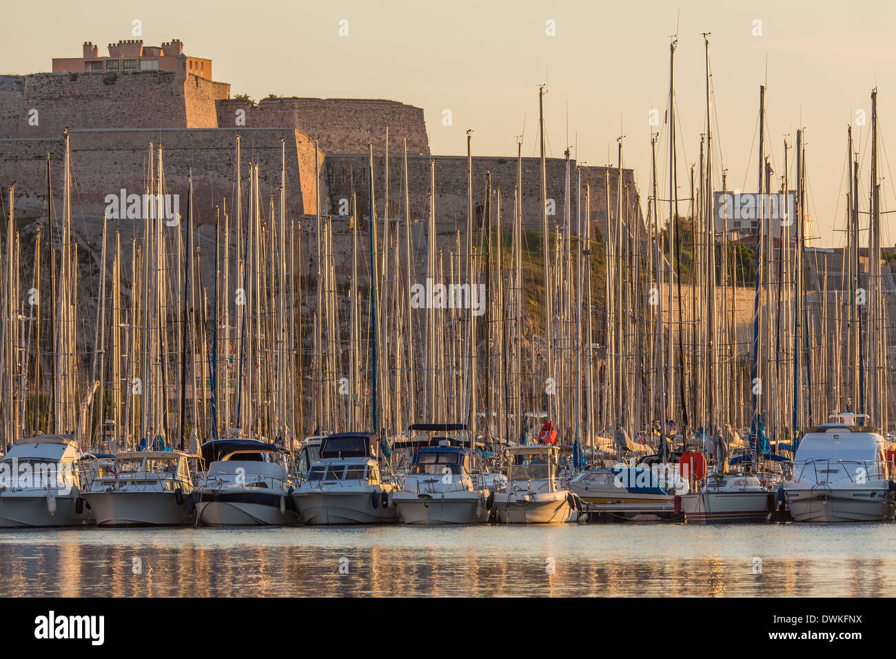 Marseille Castle above the yatchs in the harbor of the Port of Marseille on the Cote d'Azur in the South of France. Stock Photo