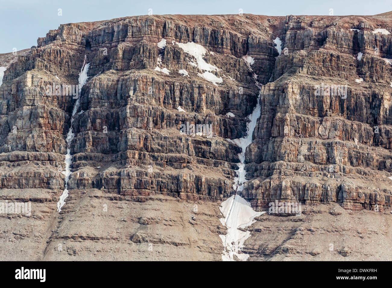 View of sedimentary layers from Cape Hay, Bylot Island, Nunavut, Canada, North America Stock Photo