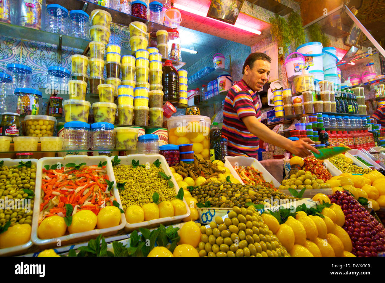 Provision stall, Medina, Meknes, Morocco, North Africa, Africa Stock Photo