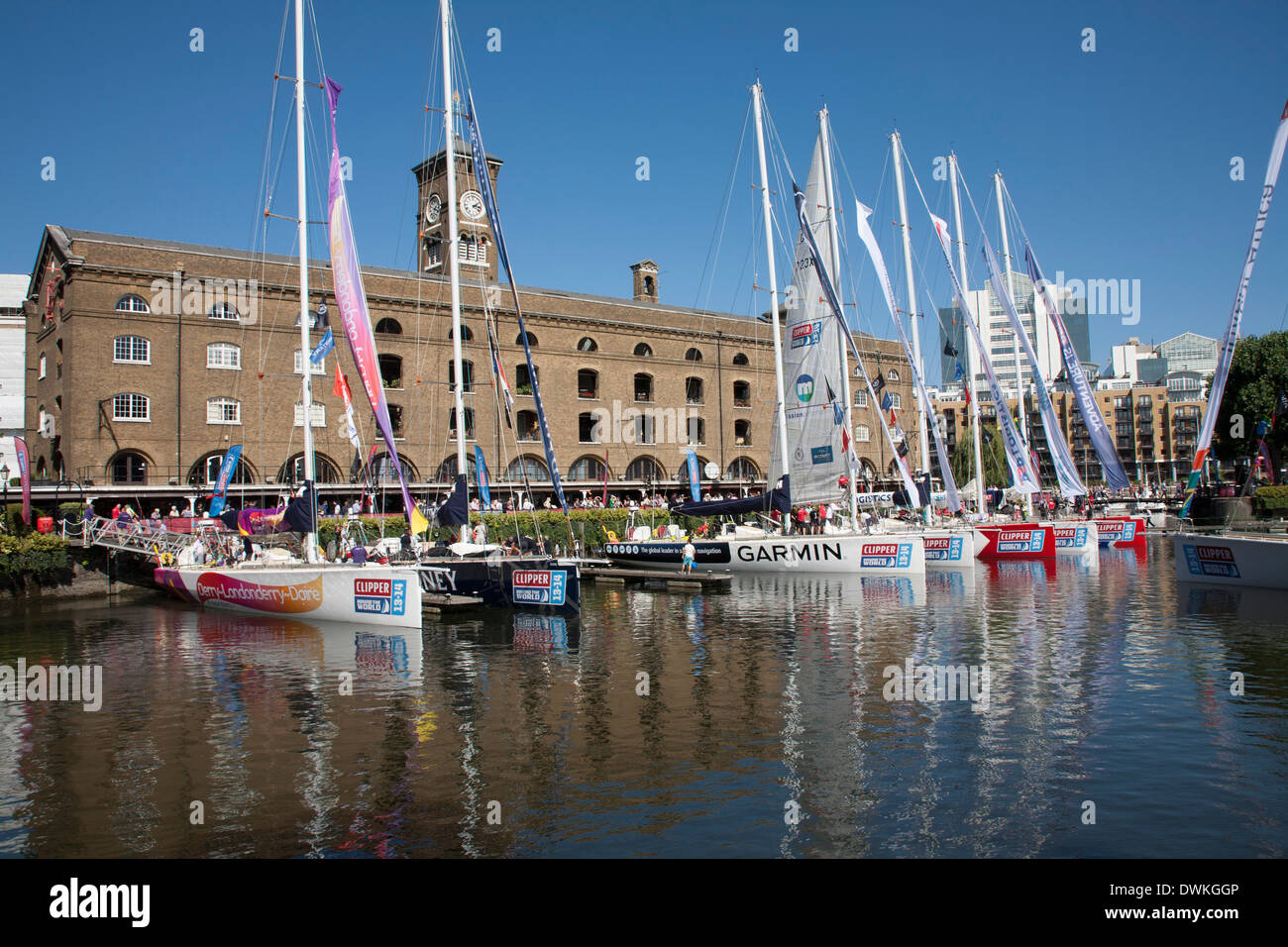 Clipper racing yachts docked at St. Katharine's Dock, London, England ...
