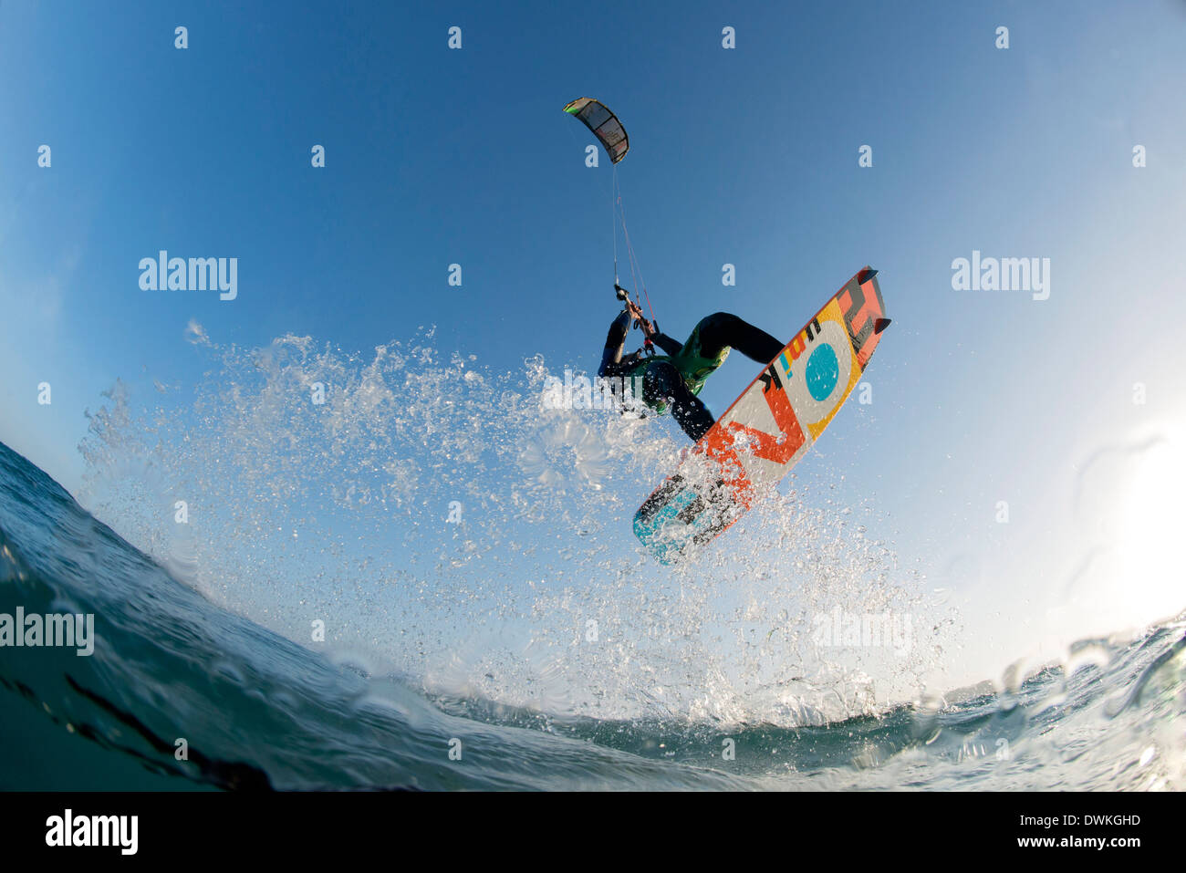 Kite surfing on Red Sea Coast of Egypt, North Africa, Africa Stock Photo