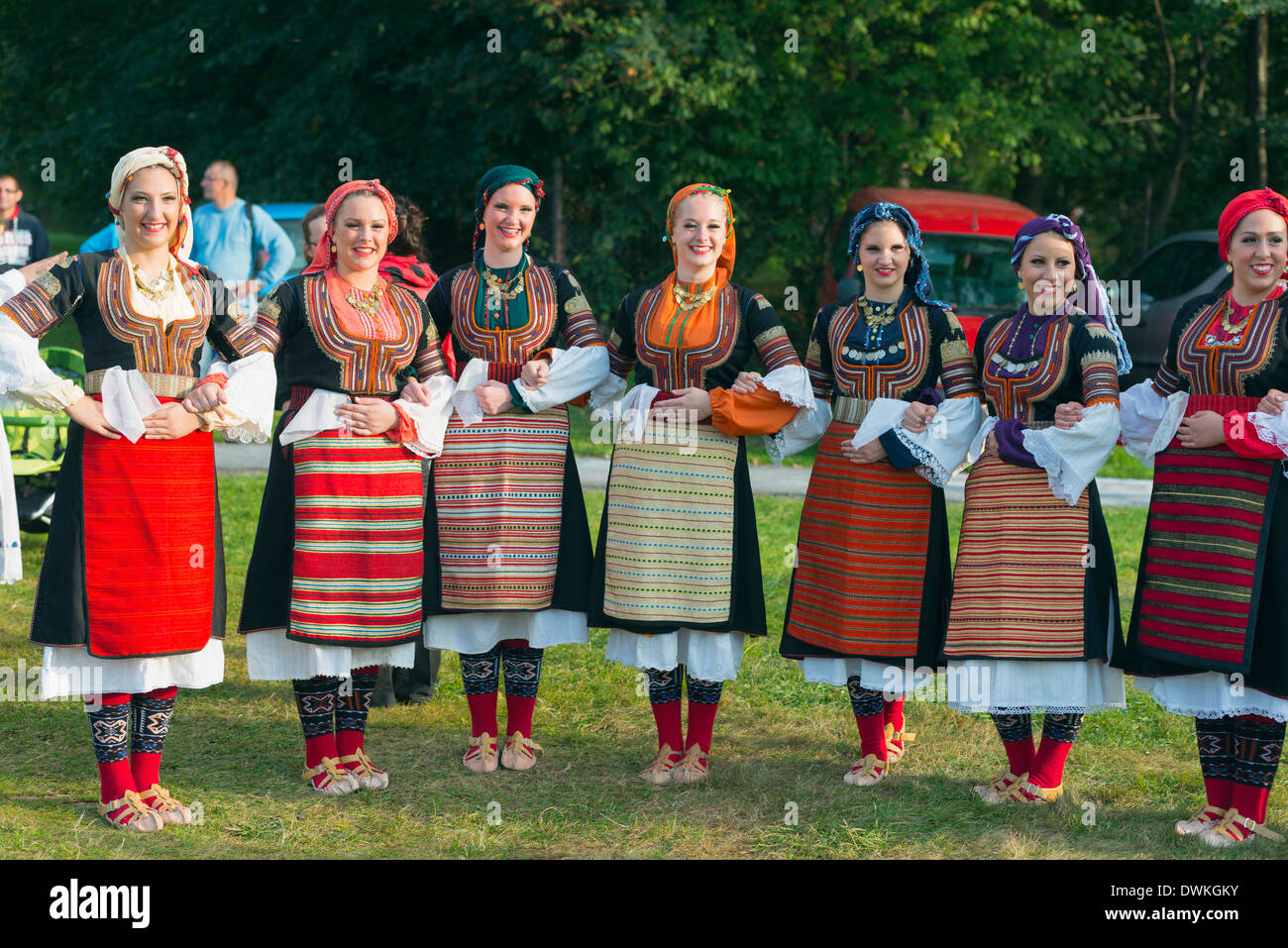 Performers from Serbia in costume, International Festival of Mountain Folklore, Zakopane, Carpathian Mountains, Poland Stock Photo