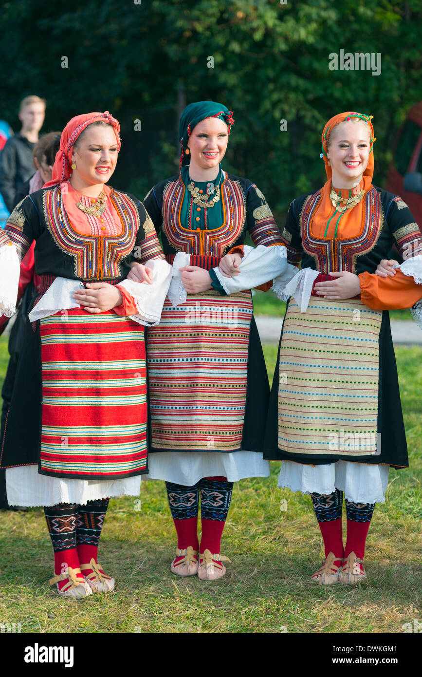 Performers from Serbia in costume, International Festival of Mountain Folklore, Zakopane, Carpathian Mountains, Poland Stock Photo