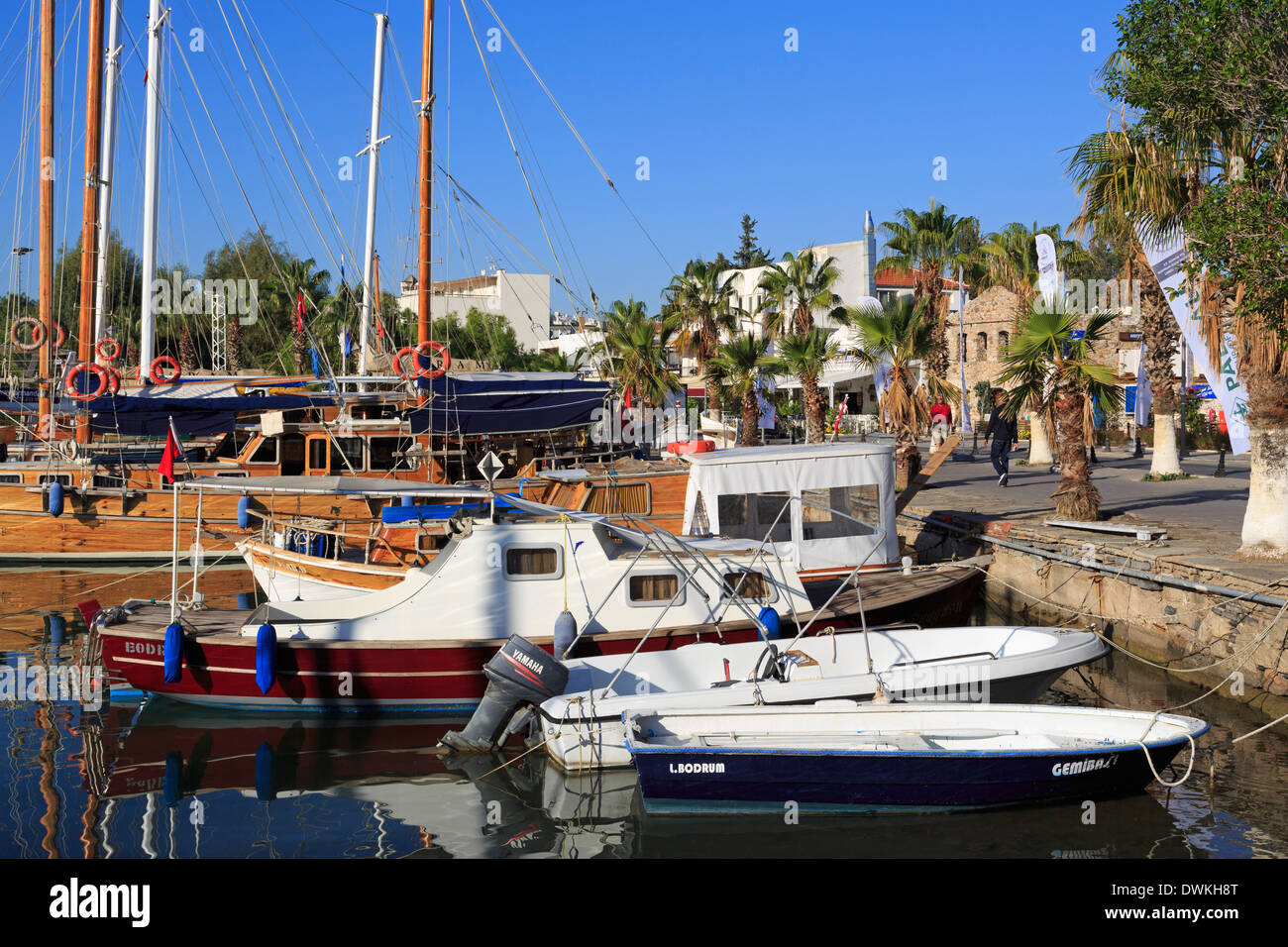 Boats in Bodrum Harbor, Anatolia, Turkey, Asia Minor, Eurasia Stock Photo