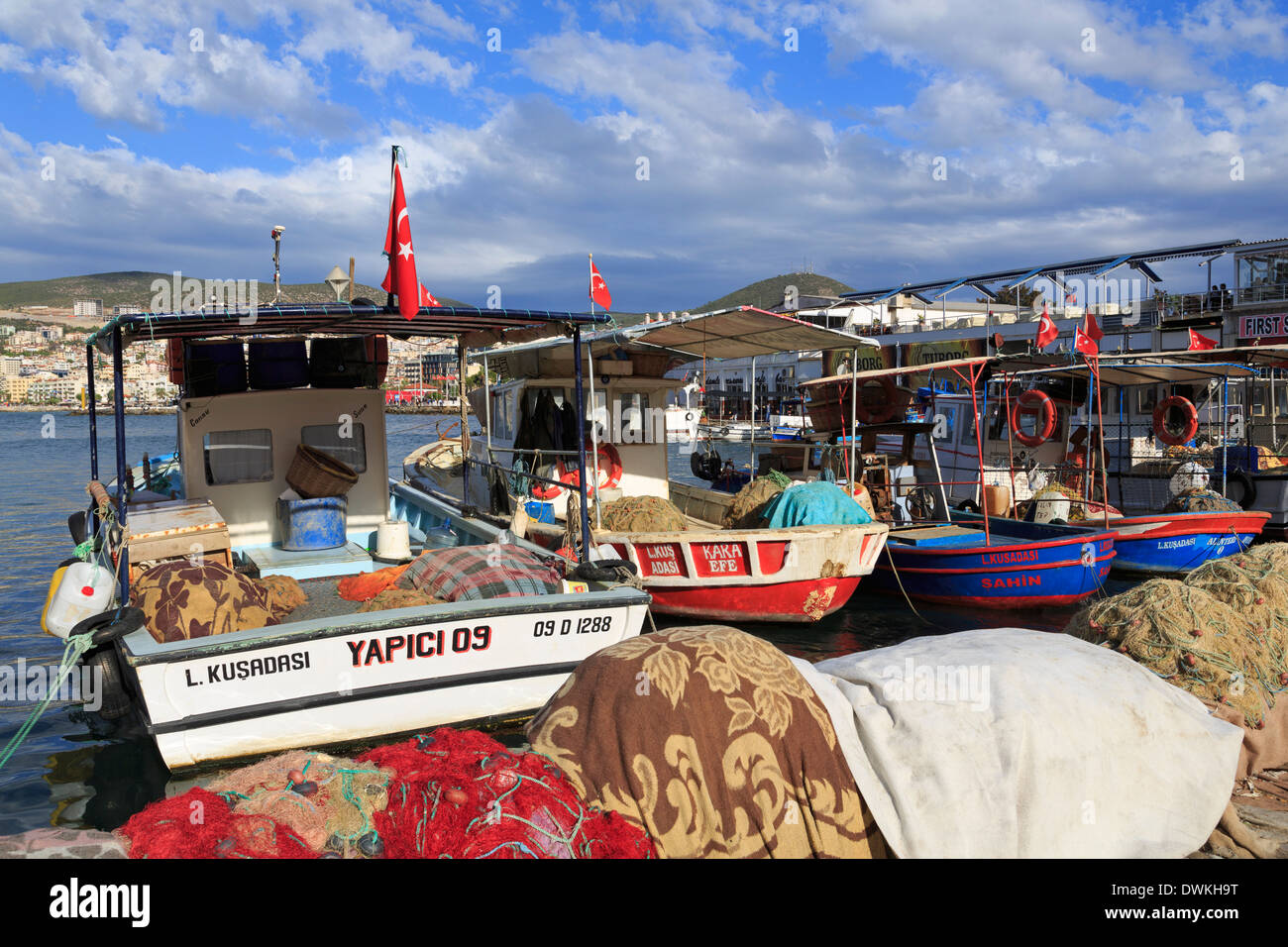 Fishing boats in Kusadasi, Aydin Province, Anatolia, Turkey, Asia Minor, Eurasia Stock Photo