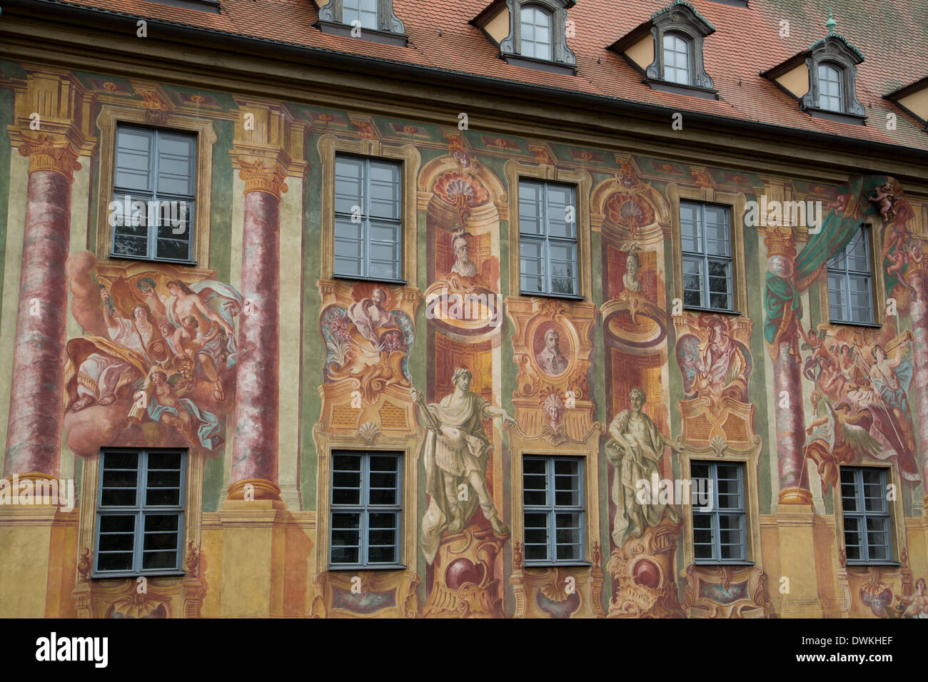 Murals on the Old City Hall (Altes Rathaus), re-built in 1467, painted ...