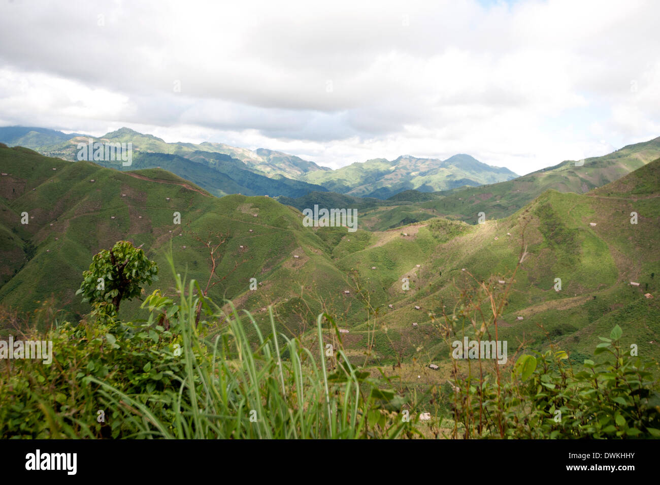 Naga Hills, part of the Arakan range of hills receding into the distance under a cloudy sky, Nagaland, India, Asia Stock Photo