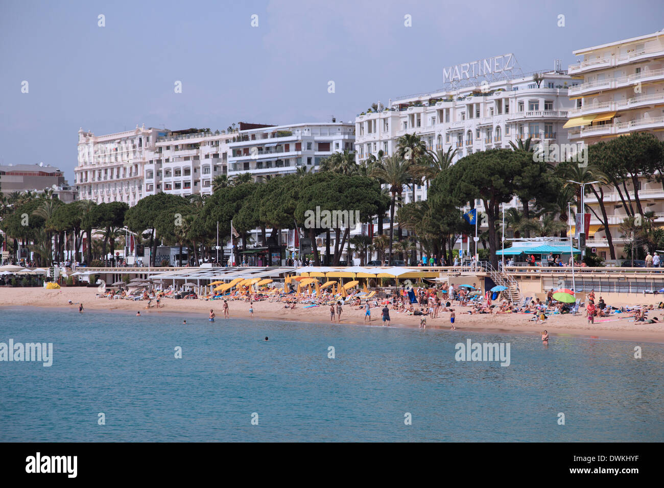 Beach, La Croisette, Cannes, Cote d'Azur, Alpes Maritimes, Provence, French Riviera, France, Mediterranean, Europe Stock Photo