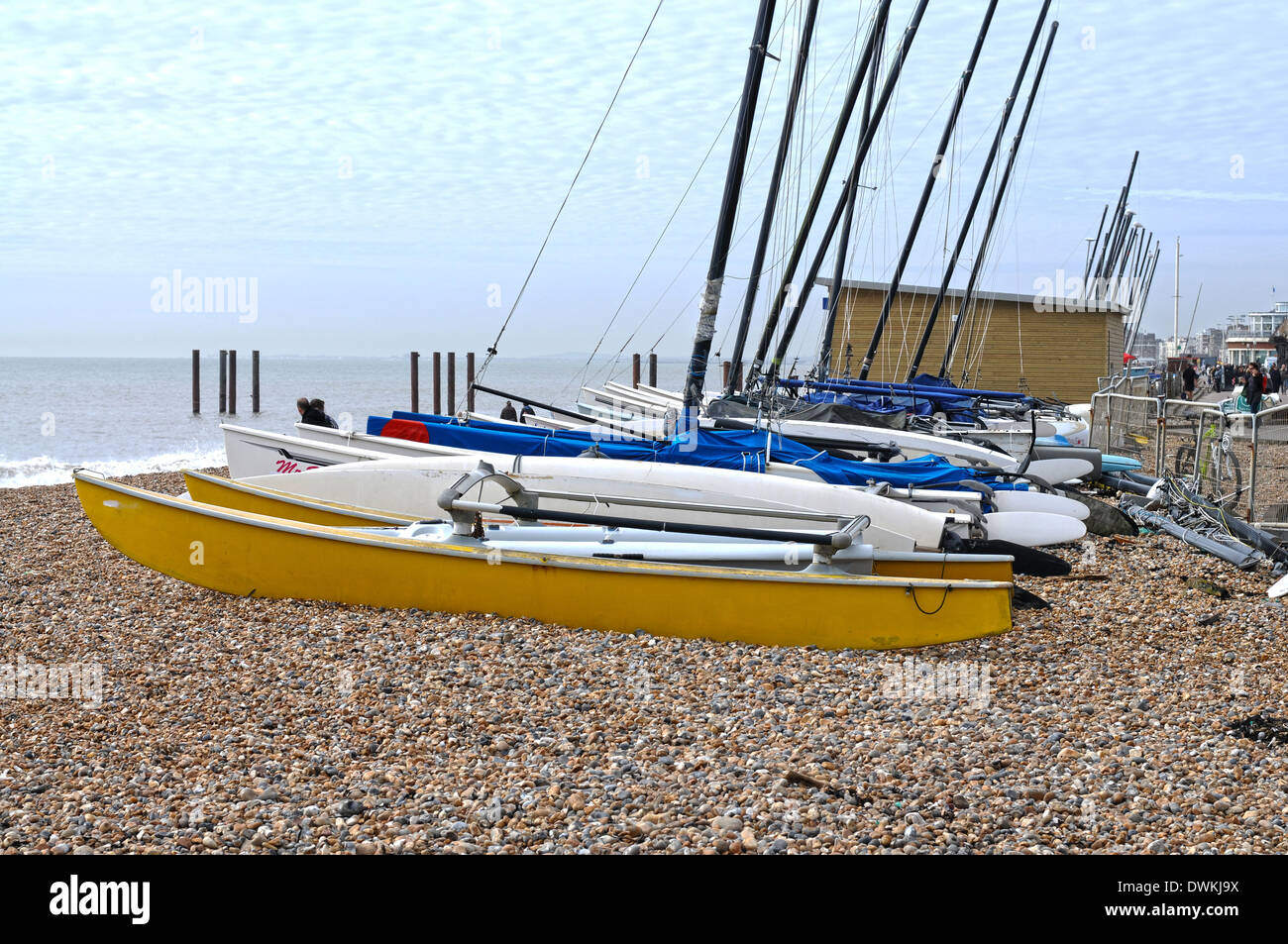 Sailing boats on Brighton Beach Stock Photo