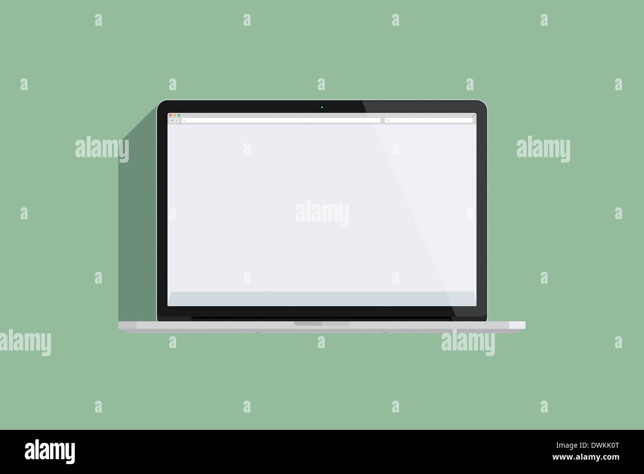 Illustration of a mac book, green background. Stock Photo