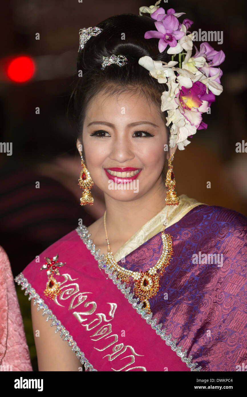 Young Thai woman at Loi Krathong festival, Chiang Mai, Northern Thailand, Thailand, Southeast Asia, Asia Stock Photo