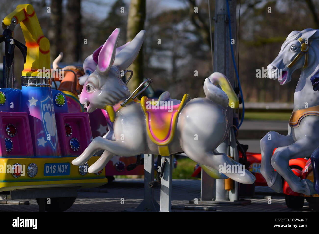 Fairground ride - carousel bunny rabbit Stock Photo