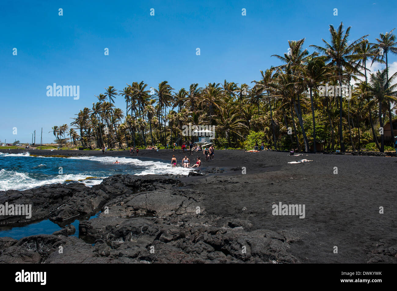 Punaluu Black Sand Beach on Big Island, Hawaii, United States of America, Pacific Stock Photo