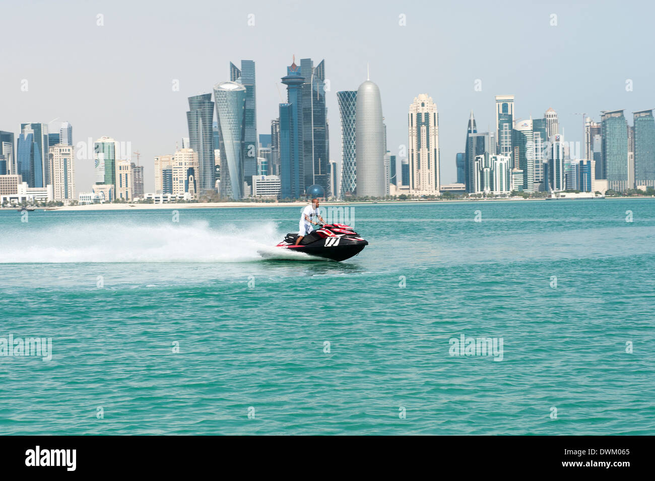 Man on jetski. West Bay Doha, Qatar Stock Photo
