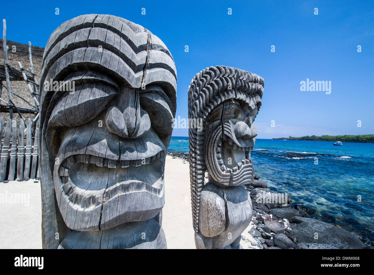 Wooden statues in Puuhonua o Honaunau National Historical Park, Big Island, Hawaii, United