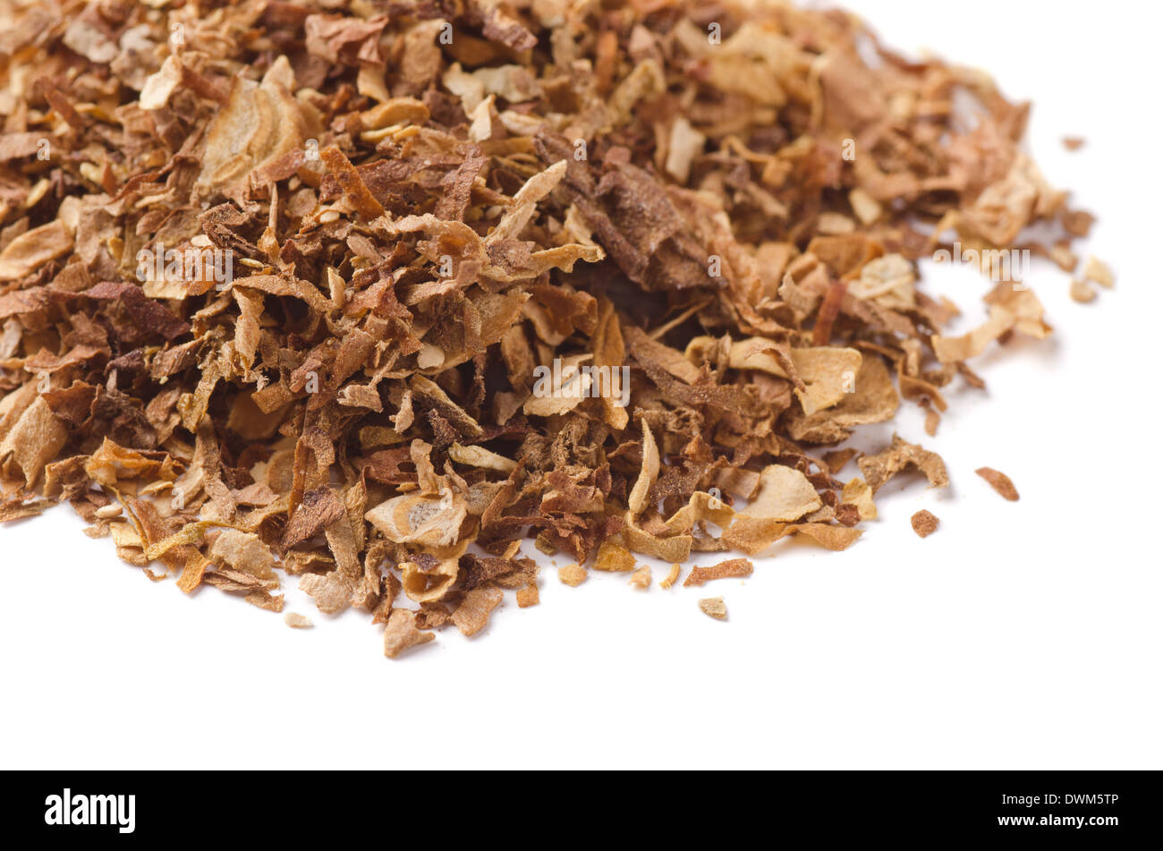Close up of dried pipe tobacco isolated on white Stock Photo